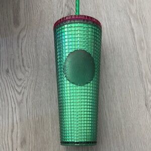 Starbucks Green Textured Tumbler with Hot Pink Lid